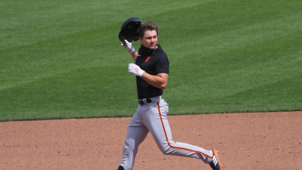 SF Giants catcher Patrick Bailey runs the bases at the alternate site. (2020)